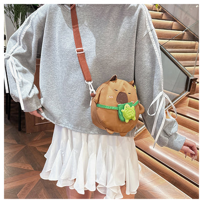 Capybara Round Oxford Cloth Crossbody Bag For Kids, Suitable For All Seasons