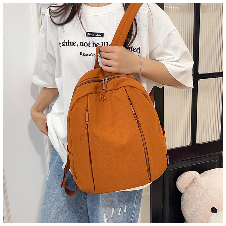 Solid Color Nylon Casual Backpack For Girls, Stylish And Durable