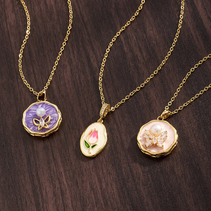 Irregular Pendant Necklace For Women, Golden Plated Copper With Zircon Inlay, Perfect Valentine's Day Gift