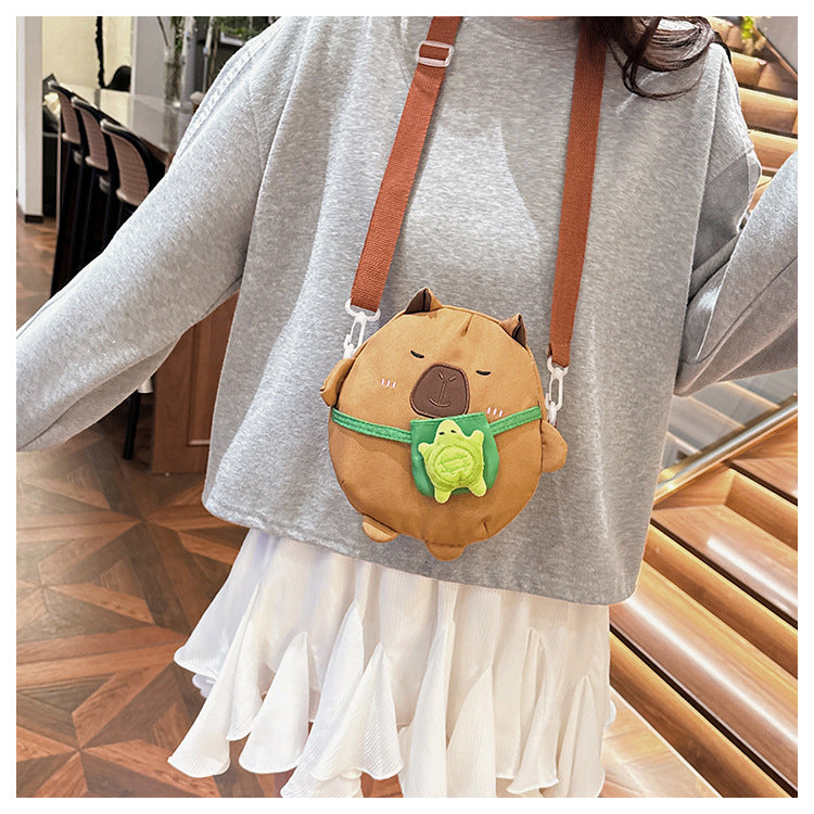 Capybara Round Oxford Cloth Crossbody Bag For Kids, Suitable For All Seasons