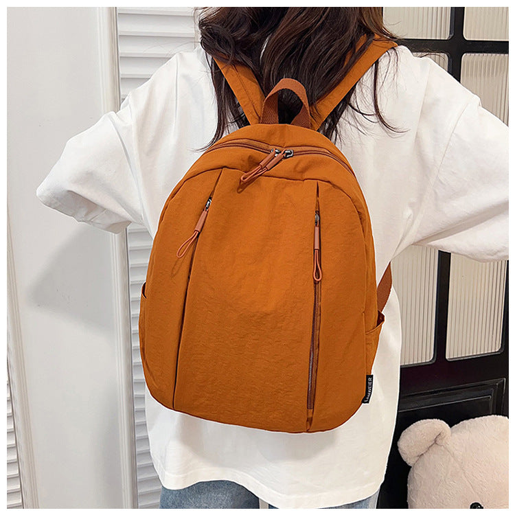 Solid Color Nylon Casual Backpack For Girls, Stylish And Durable
