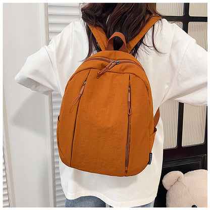 Solid Color Nylon Casual Backpack For Girls, Stylish And Durable