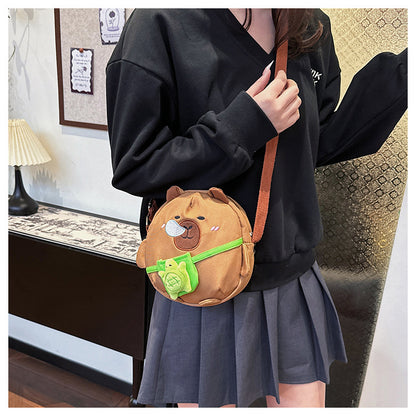 Capybara Round Oxford Cloth Crossbody Bag For Kids, Suitable For All Seasons