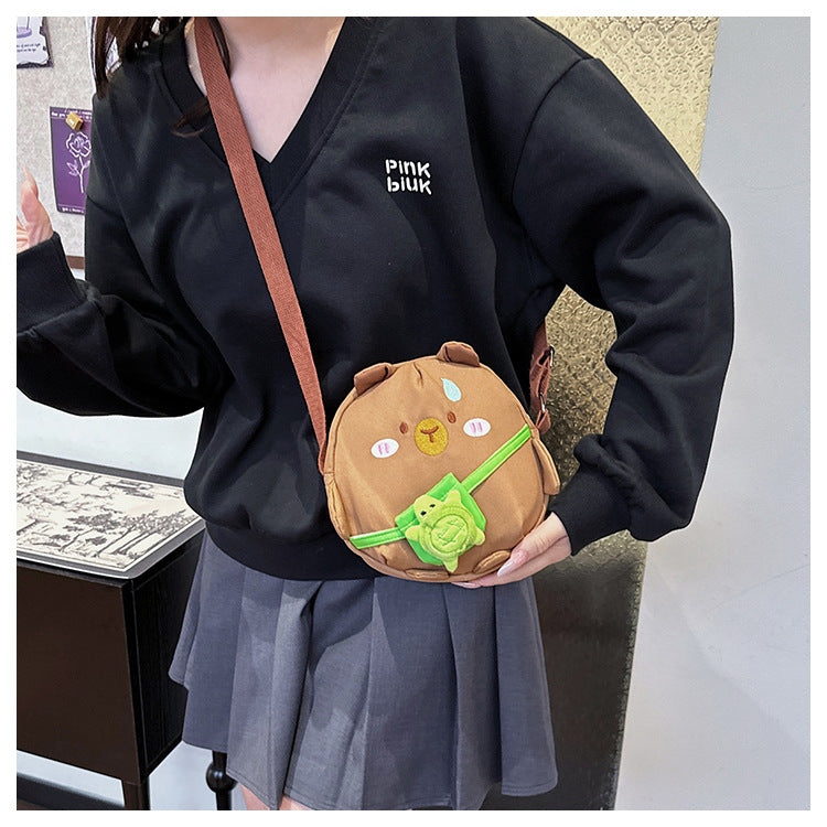 Capybara Round Oxford Cloth Crossbody Bag For Kids, Suitable For All Seasons