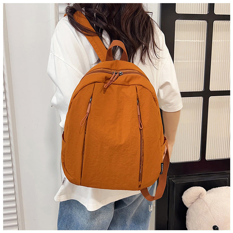 Solid Color Nylon Casual Backpack For Girls, Stylish And Durable