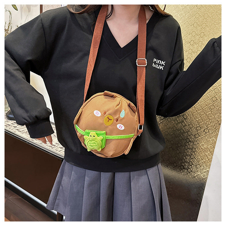 Capybara Round Oxford Cloth Crossbody Bag For Kids, Suitable For All Seasons