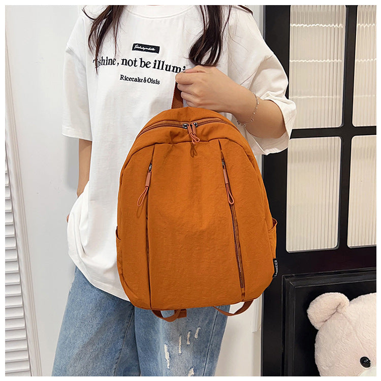 Solid Color Nylon Casual Backpack For Girls, Stylish And Durable
