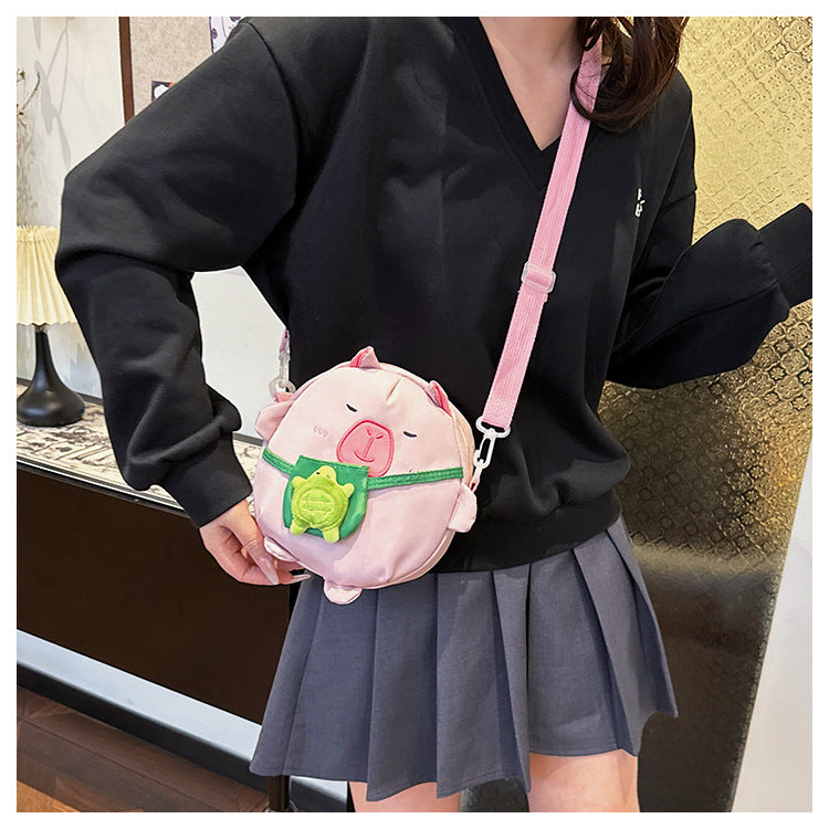 Capybara Round Oxford Cloth Crossbody Bag For Kids, Suitable For All Seasons