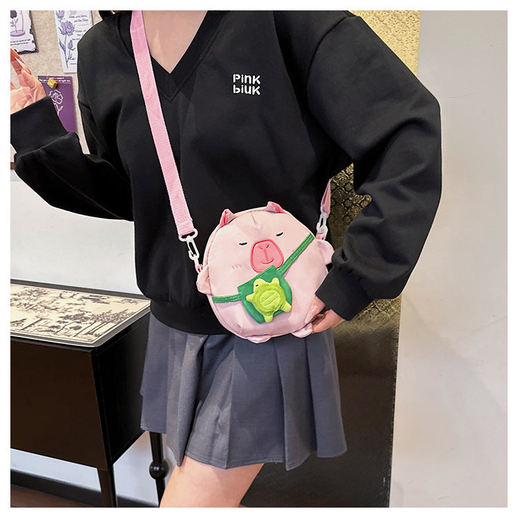 Capybara Round Oxford Cloth Crossbody Bag For Kids, Suitable For All Seasons