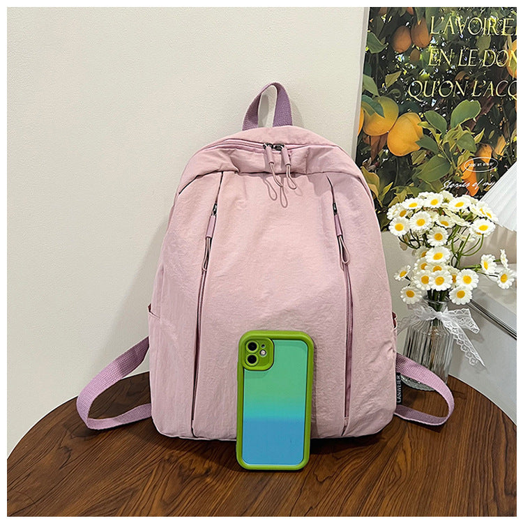 Solid Color Nylon Casual Backpack For Girls, Stylish And Durable