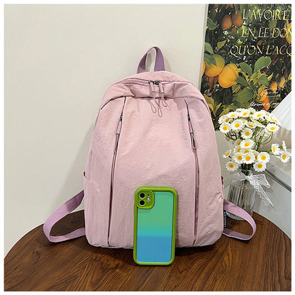 Solid Color Nylon Casual Backpack For Girls, Stylish And Durable