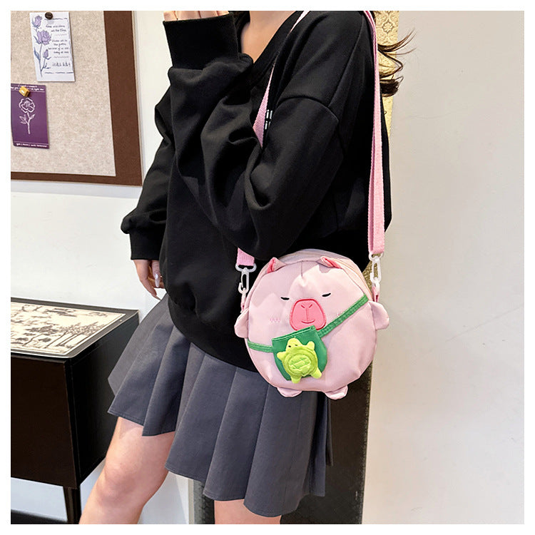 Capybara Round Oxford Cloth Crossbody Bag For Kids, Suitable For All Seasons