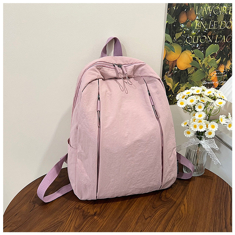Solid Color Nylon Casual Backpack For Girls, Stylish And Durable