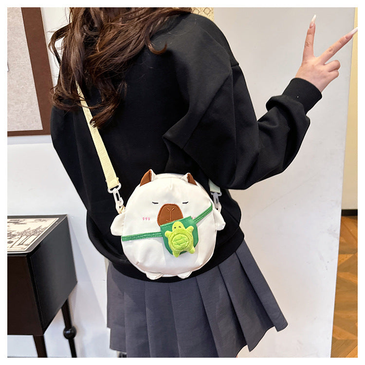 Capybara Round Oxford Cloth Crossbody Bag For Kids, Suitable For All Seasons