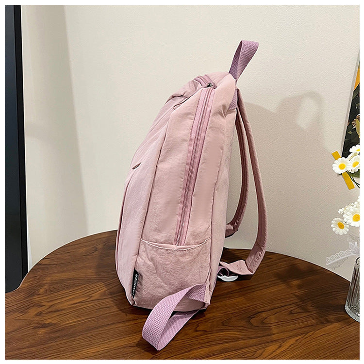 Solid Color Nylon Casual Backpack For Girls, Stylish And Durable