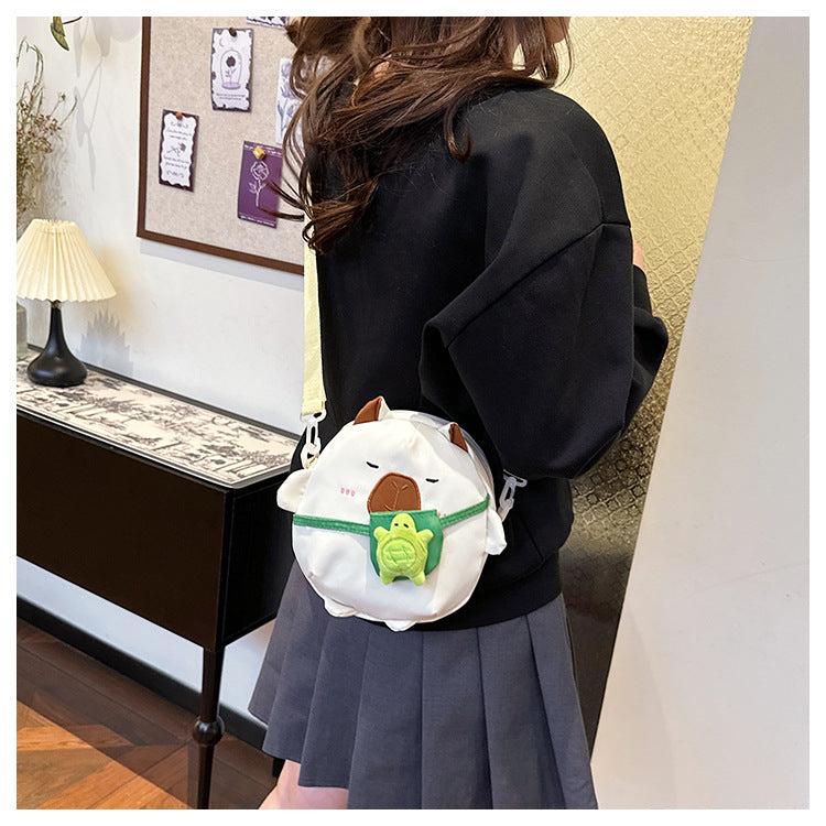 Capybara Round Oxford Cloth Crossbody Bag For Kids, Suitable For All Seasons