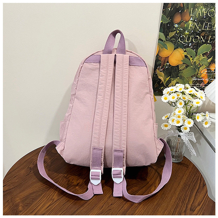 Solid Color Nylon Casual Backpack For Girls, Stylish And Durable