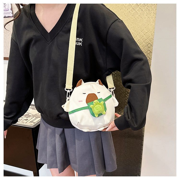 Capybara Round Oxford Cloth Crossbody Bag For Kids, Suitable For All Seasons