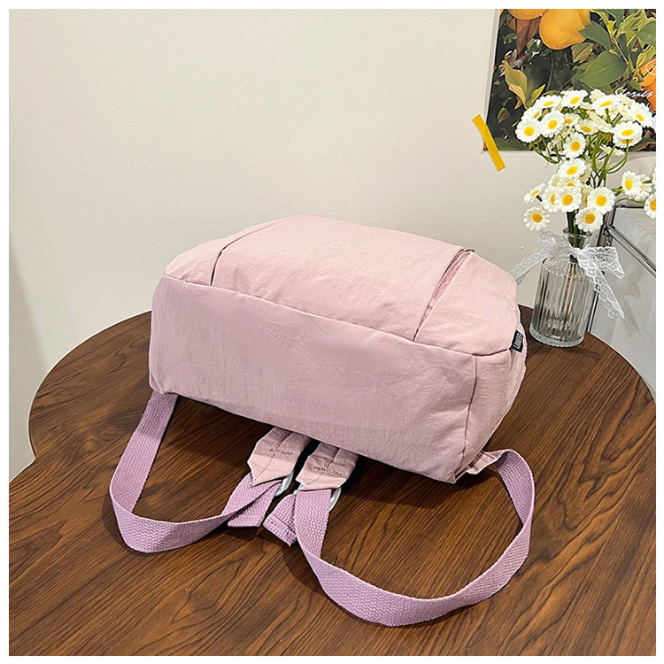 Solid Color Nylon Casual Backpack For Girls, Stylish And Durable