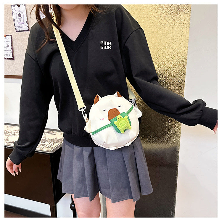 Capybara Round Oxford Cloth Crossbody Bag For Kids, Suitable For All Seasons