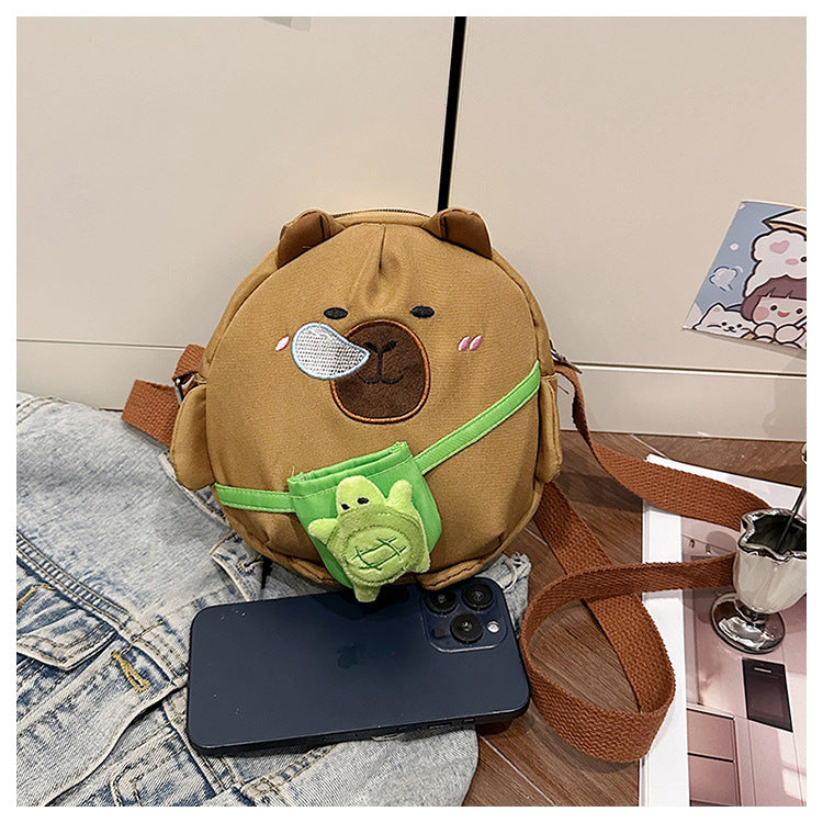 Capybara Round Oxford Cloth Crossbody Bag For Kids, Suitable For All Seasons