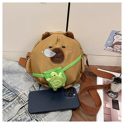 Capybara Round Oxford Cloth Crossbody Bag For Kids, Suitable For All Seasons