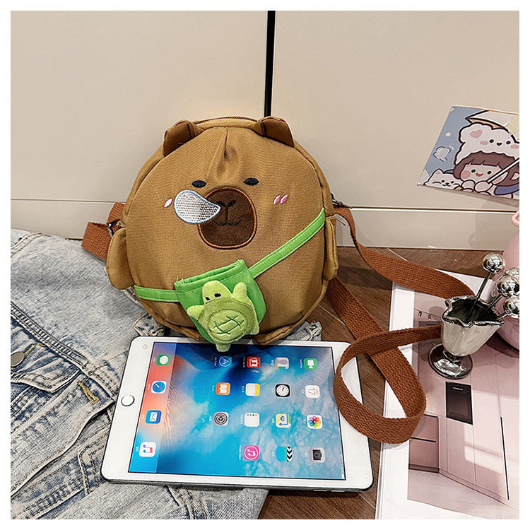Capybara Round Oxford Cloth Crossbody Bag For Kids, Suitable For All Seasons