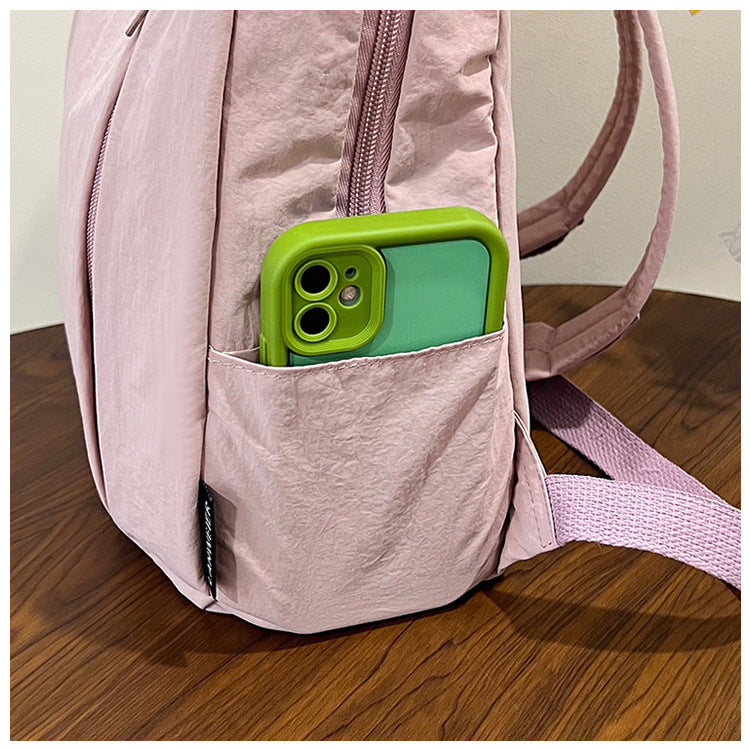 Solid Color Nylon Casual Backpack For Girls, Stylish And Durable