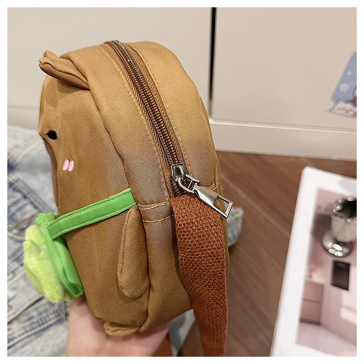 Capybara Round Oxford Cloth Crossbody Bag For Kids, Suitable For All Seasons