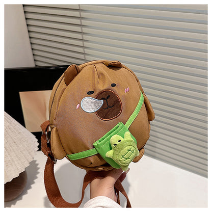 Capybara Round Oxford Cloth Crossbody Bag For Kids, Suitable For All Seasons