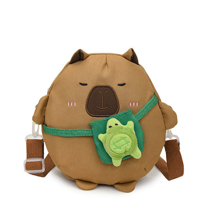 Capybara Round Oxford Cloth Crossbody Bag For Kids, Suitable For All Seasons