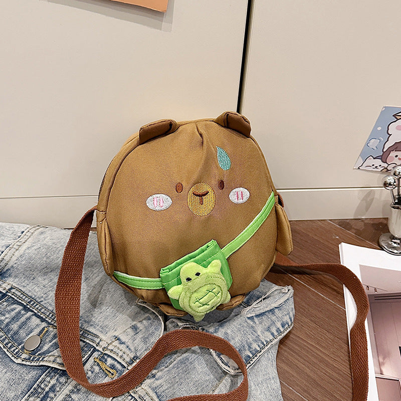 Capybara Round Oxford Cloth Crossbody Bag For Kids, Suitable For All Seasons