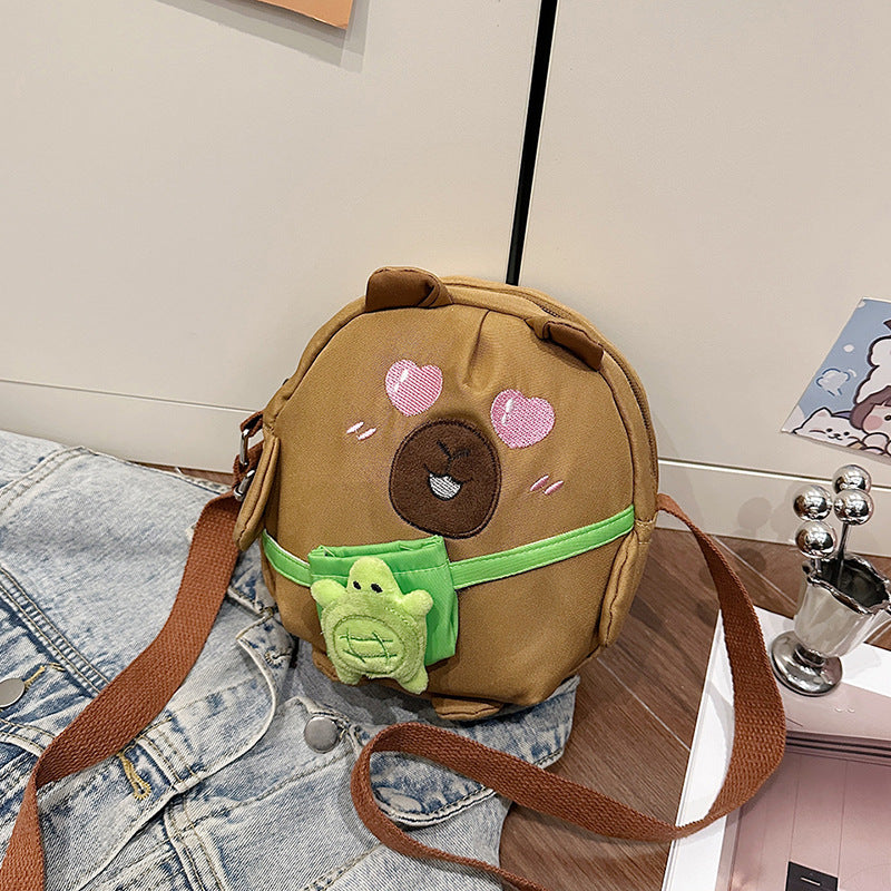 Capybara Round Oxford Cloth Crossbody Bag For Kids, Suitable For All Seasons