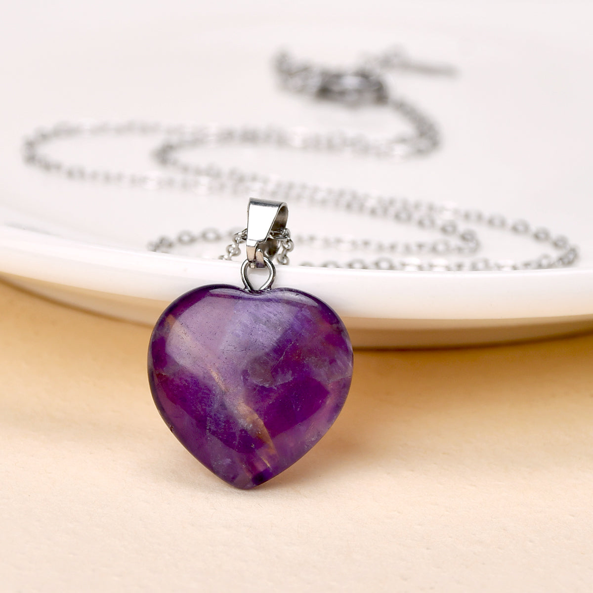 Heart Shape Jewelry Set For Women In 304 Stainless Steel With Natural Stone Inlay And Cable Chain, Perfect For Valentine's Day