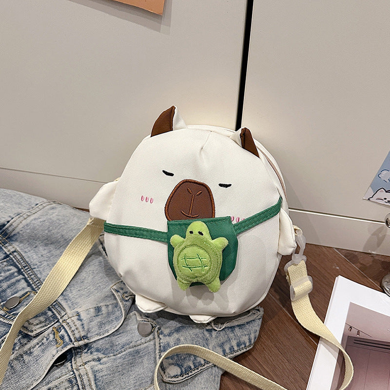 Capybara Round Oxford Cloth Crossbody Bag For Kids, Suitable For All Seasons