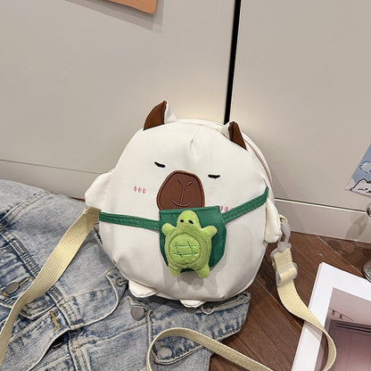 Capybara Round Oxford Cloth Crossbody Bag For Kids, Suitable For All Seasons