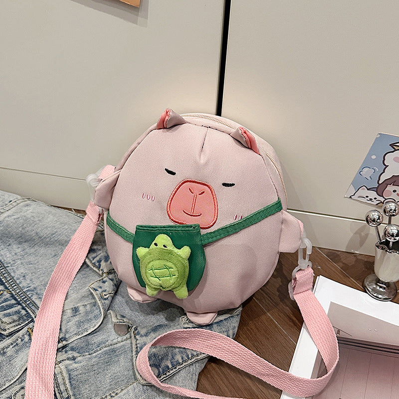 Capybara Round Oxford Cloth Crossbody Bag For Kids, Suitable For All Seasons