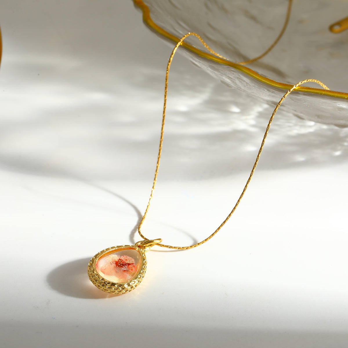 Sweet Water Droplets Pendant Necklace For Women In 201 Stainless Steel With 18K Real Gold Plated Finish And Fine Chain