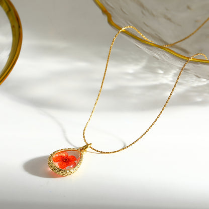 Sweet Water Droplets Pendant Necklace For Women In 201 Stainless Steel With 18K Real Gold Plated Finish And Fine Chain