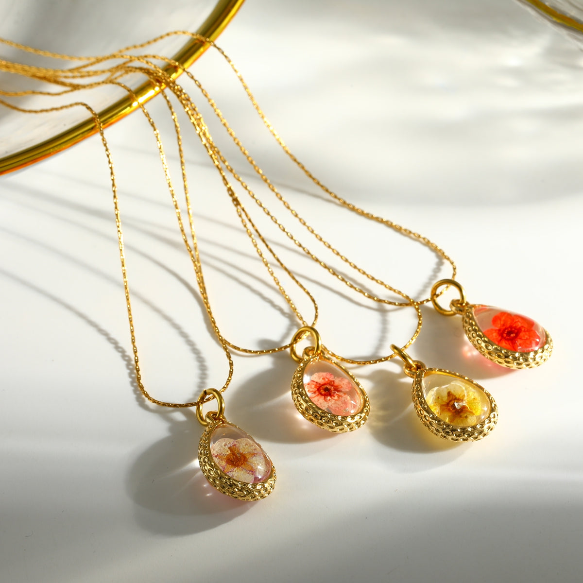 Sweet Water Droplets Pendant Necklace For Women In 201 Stainless Steel With 18K Real Gold Plated Finish And Fine Chain