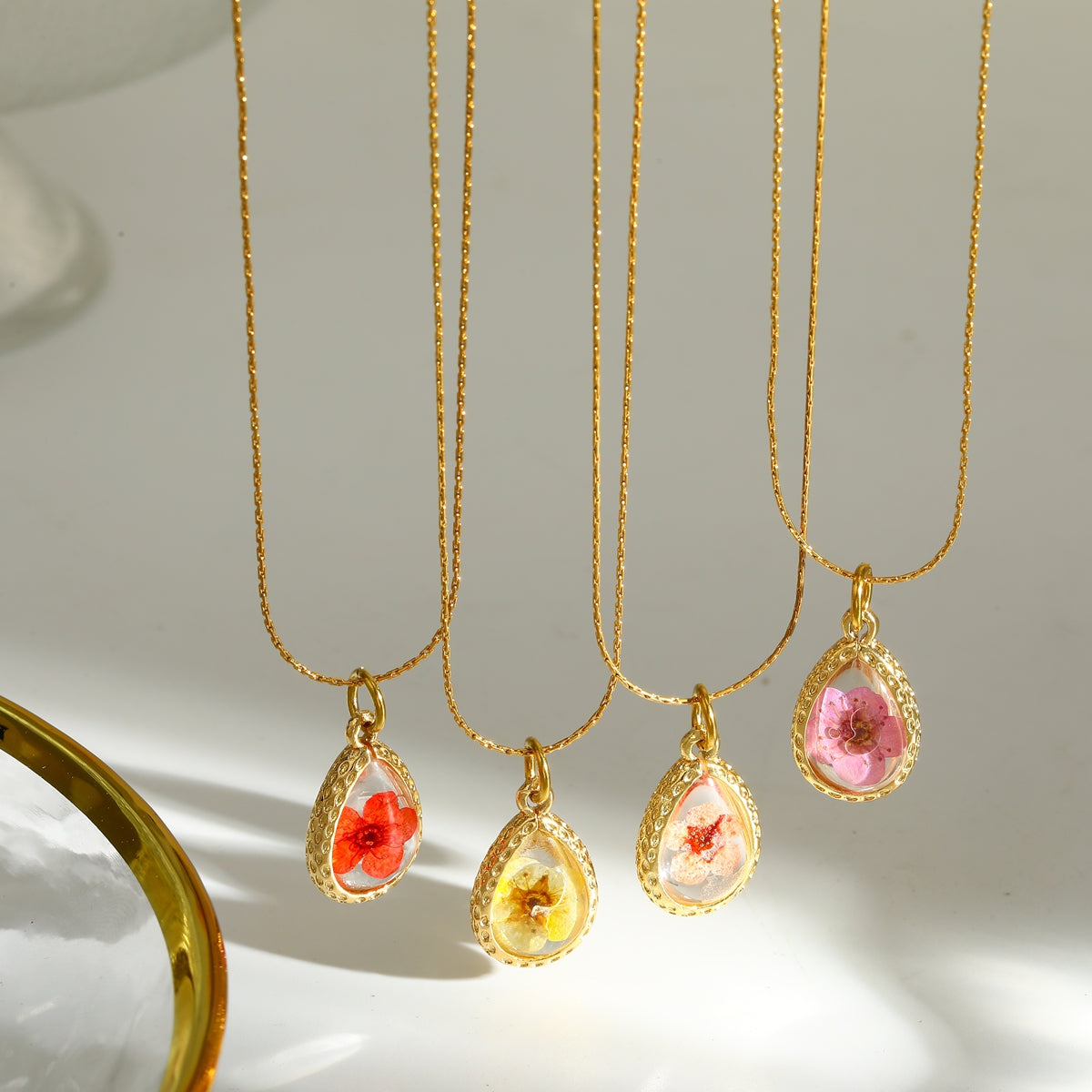 Sweet Water Droplets Pendant Necklace For Women In 201 Stainless Steel With 18K Real Gold Plated Finish And Fine Chain