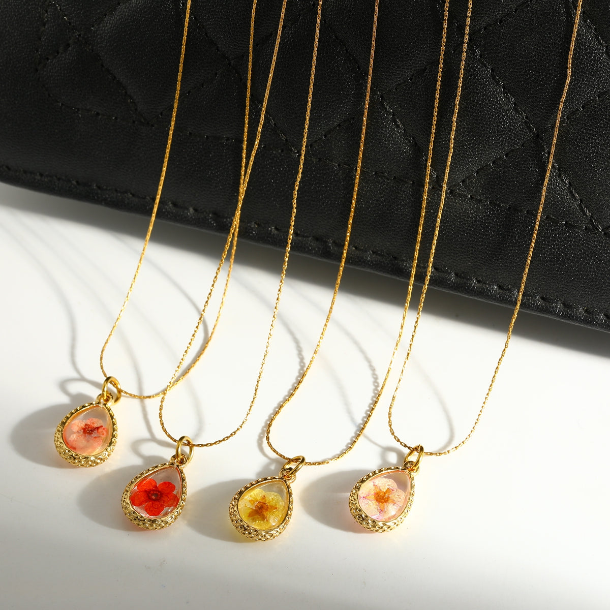 Sweet Water Droplets Pendant Necklace For Women In 201 Stainless Steel With 18K Real Gold Plated Finish And Fine Chain