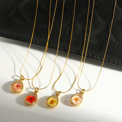 Sweet Water Droplets Pendant Necklace For Women In 201 Stainless Steel With 18K Real Gold Plated Finish And Fine Chain