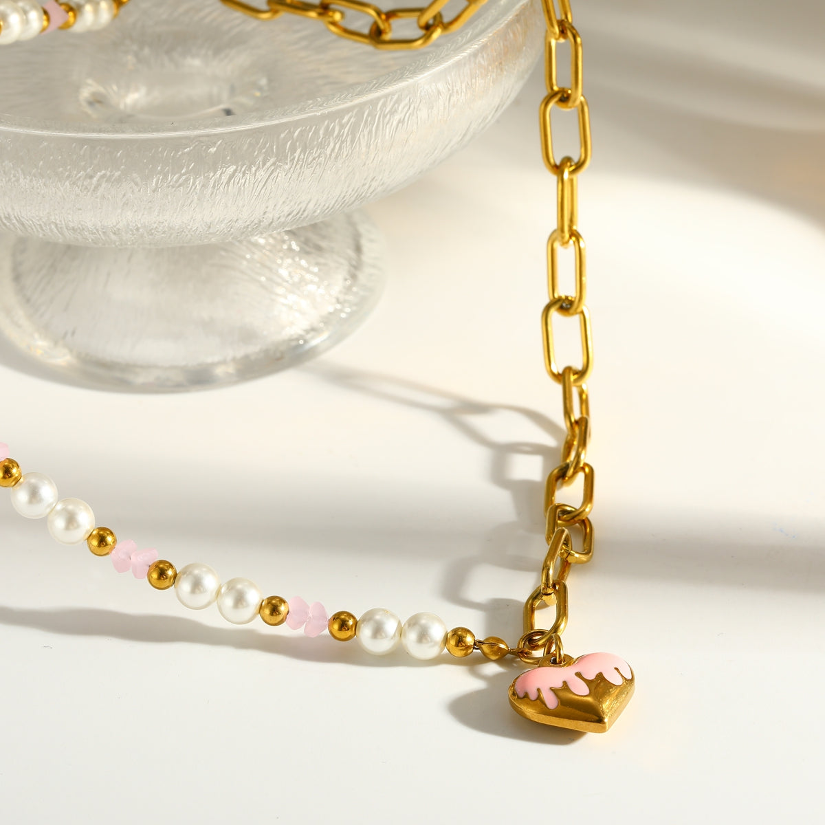 Heart Shape Pendant Necklace For Women With 18K Real Gold Plated 304 Stainless Steel And Beaded Chain, Perfect For Valentine's Day