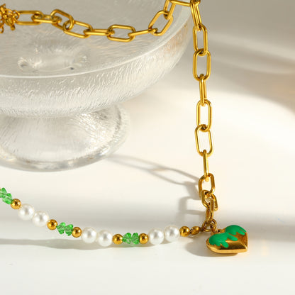 Heart Shape Pendant Necklace For Women With 18K Real Gold Plated 304 Stainless Steel And Beaded Chain, Perfect For Valentine's Day