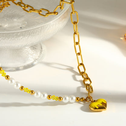 Heart Shape Pendant Necklace For Women With 18K Real Gold Plated 304 Stainless Steel And Beaded Chain, Perfect For Valentine's Day