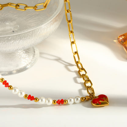 Heart Shape Pendant Necklace For Women With 18K Real Gold Plated 304 Stainless Steel And Beaded Chain, Perfect For Valentine's Day