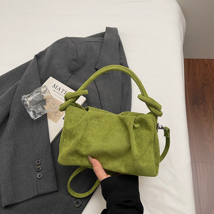 Square Flannel Shoulder Bag With Folds Design For Women