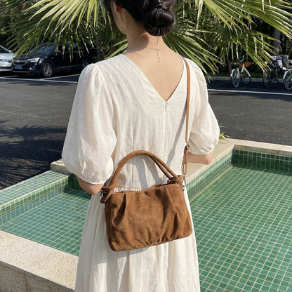 Square Flannel Shoulder Bag With Folds Design For Women