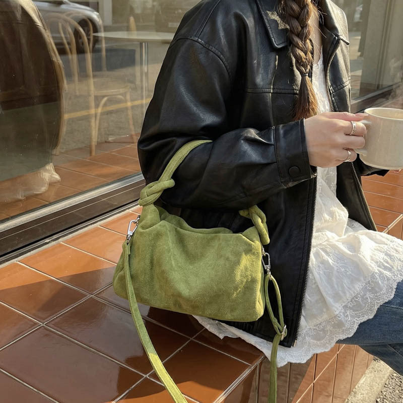 Square Flannel Shoulder Bag With Folds Design For Women